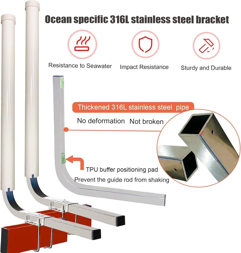 FUYEAR 40" Boat Trailer Guides,Boat Guides for Trailers,Ocean Specific 316L Stainless Steel Trailer Guide Poles,High Visibility UPVC Boat Trailer Guides Poles Kits,for Trailers,Boats,Kayaks and More - Image 5